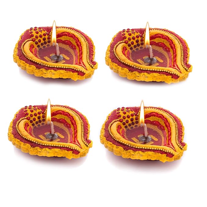 Terracotta Diya Set for Diwali (4 Pieces, Red)
