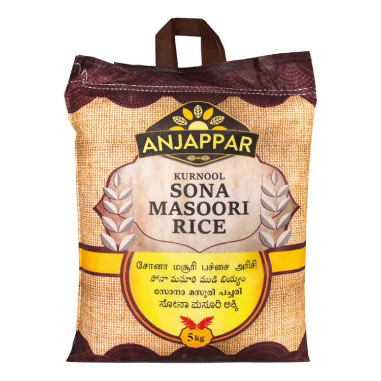 Anjappar Kurnool Sona Masoori Rice 5kg – Premium Indian Rice for Everyday Cooking