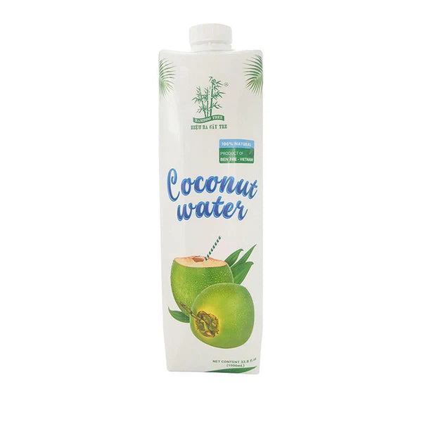 "1-liter carton of Bamboo Tree Coconut Water with natural coconut design on packaging"