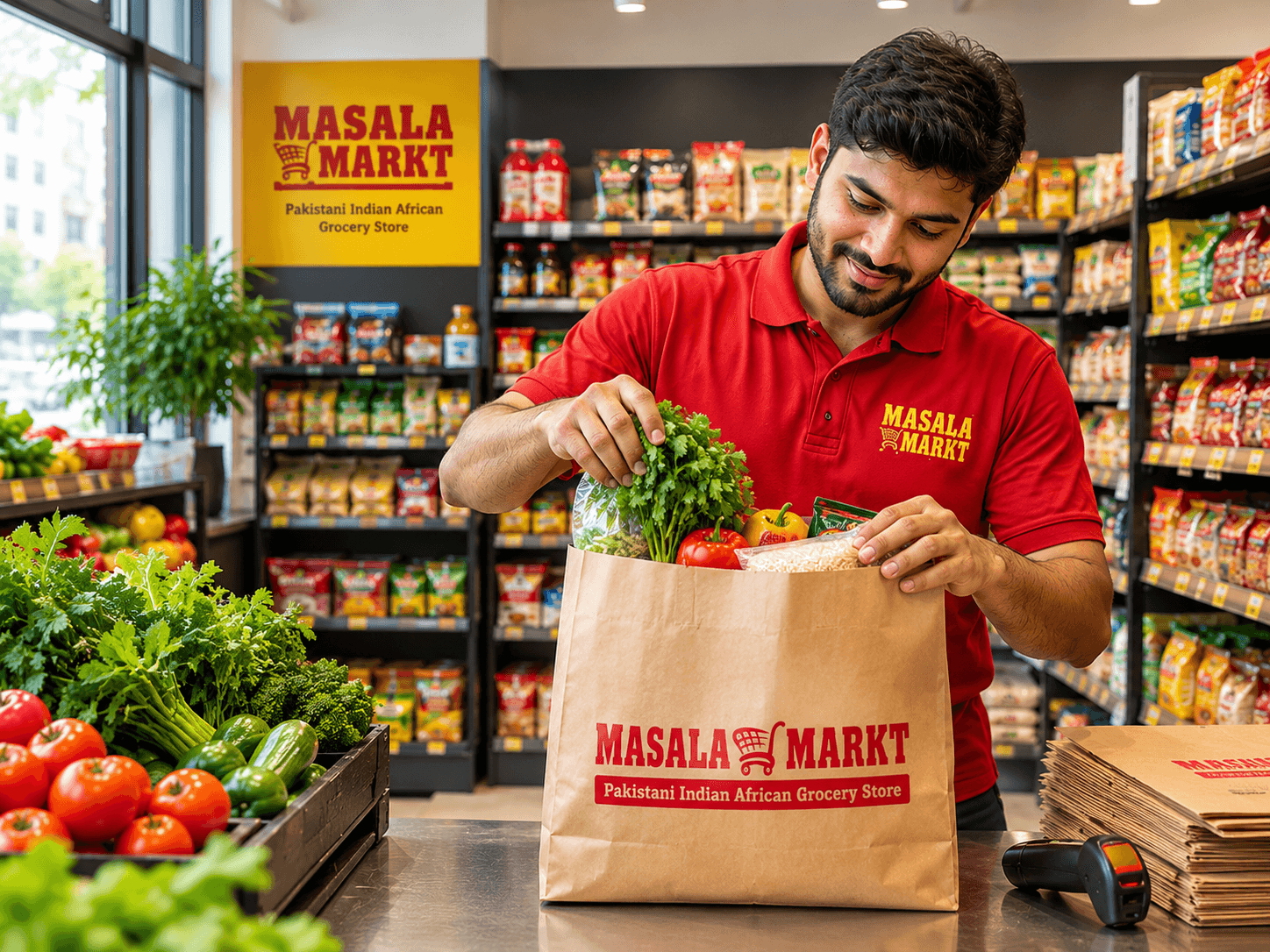 Masala Markt team packing a same-day grocery order in Berlin
