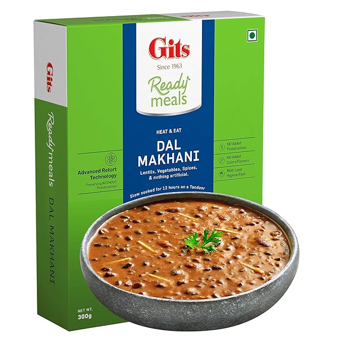 Gits Ready to Eat Dal Makhani, Pure Veg, Heat and Eat Indian Meal, Microwaveable, 300g