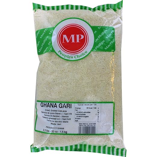 MP brand white gari 1.5kg – clean, dry cassava flakes in retail packaging
